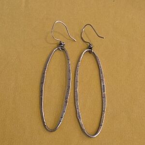 Sterling Silver Hammered Oval Drop Earrings